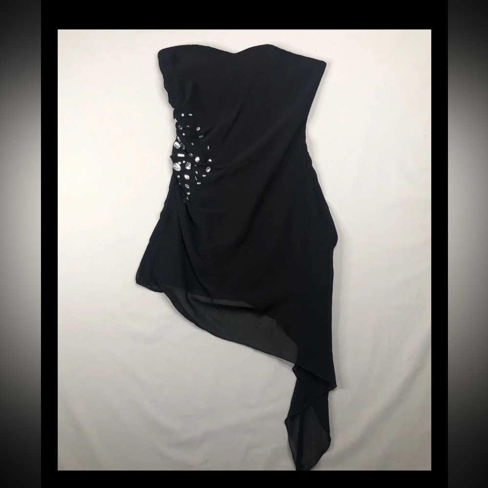Forever 21 Black Strapless Asymmetrical Mini Dress Sz M Cocktail Party New Years